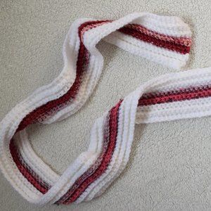 Handmade Crocheted Scarf  -- White/Pink, smaller sized scarf -- Never been worn